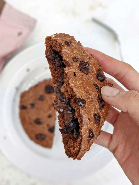 Triple Fudge Air Fryer Chocolate Protein Cookie - So Good Air Fryer Protein, Vegan Protein Cookies, Protein Powder Cookies, Baking With Protein Powder, High Protein Cookies, Fudge Chocolate, Protein Cookie Dough, Fudge Flavors, Protein Cookie