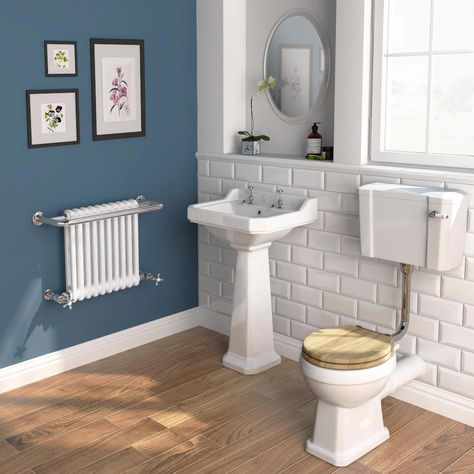 Bromley Traditional Wall Hung Towel Rail Radiator | WYB: Bathroom Radiators Between £100 - £300 Radiator Ideas, Traditional Bathroom Decor, Colourful Bathroom, Contemporary Bathtubs, Downstairs Toilet, Bathroom Images, Attic Renovation, Bathroom Photos, Bathroom Suites