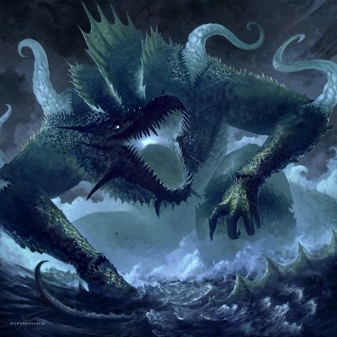 ArtStation - Cipactli, Riccardo Gualdi Kaiju Fantasy Art, Levithan Monster Art, Leviathan Monster Art, Fantasy Sea Monsters Concept Art, Aquatic Monster Concept Art, Fantasy Sea Monster, Alien Monster Art, Beast Creature Monsters, Aquatic Creature Design