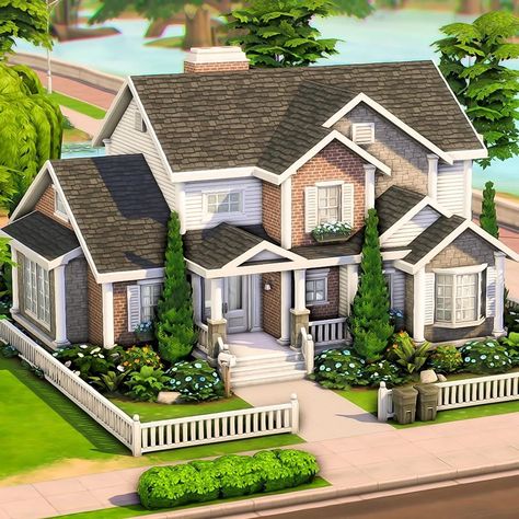 @honeymaysims • Instagram photos and videos Family Home Exterior Sims 4, Sims Suburban Home, Sims 4 Suburban Family Home, Sims Family Home, Sims 4 Home Layout, Sims 4 Suburban House, Sims 4 House Plans Layout, Cute Sims 4 Houses, Sims 4 Layout