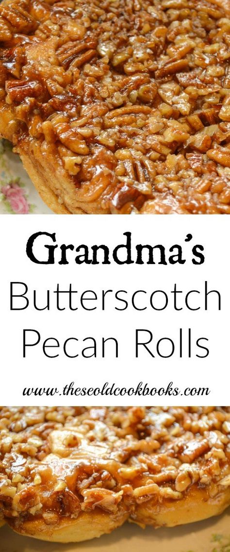 Grandma's Butterscotch Pecan Rolls are a perfect addition to your holiday menu. The classic homemade cinnamon rolls are covered in a sweet, sticky topping. Pecan Cinnamon Rolls, Pecan Rolls, Breakfast Rolls, Homemade Cinnamon Rolls, Breakfast Sweets, Pecan Recipes, Cinnamon Rolls Homemade, Grandmas Recipes, Christmas Brunch