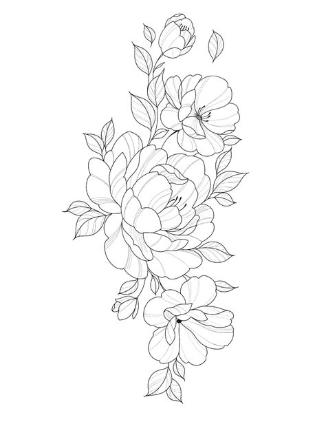 Western Floral Tattoo, Flower Tattoo Outline, Flower Tattoo Stencils, Carnation Tattoo, Flower Bouquet Tattoo, Lily Flower Tattoos, Tattoo Coloring Book, Soul Tattoo, Bouquet Tattoo