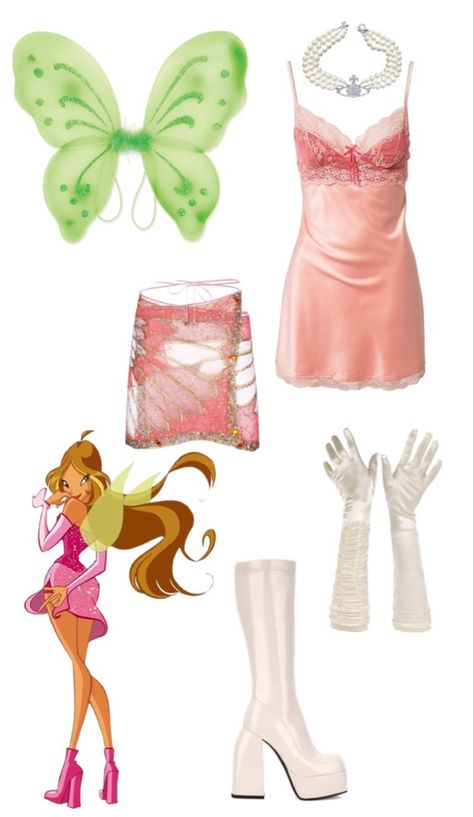 Fairy Themed Outfit Aesthetic, Flora Fairy Costume, Aesthetic Trio Halloween Costumes, Flora Halloween Costume, Flora Winx Club Costume, Winx Club Costumes, Winx Fairy Costume, Winx Costume, Flora Costume