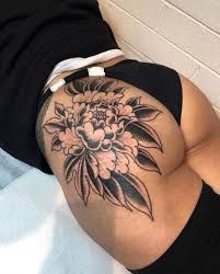 Side Leg Piece Tattoo, Hip To Hip Tattoos Women, Back Of Thigh Tattoos Women Unique, Flower Elbow Tattoos For Women, Tattoo Over Strechmark, Peony Leg Tattoo, Back Of Thigh Tattoo Women, Split Personality Tattoo, Full Buttcheek Tattoo Women