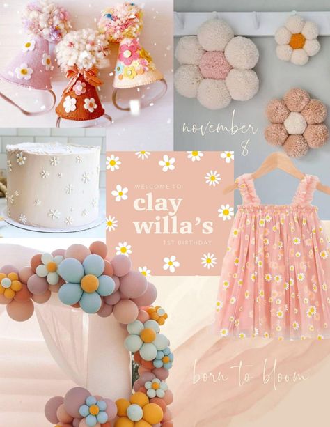 No Theme Birthday Party Girl, Daisies First Birthday, 3rd Birthday Flower Theme, Onederful Birthday Daisy, Boho Daisy Birthday Party, Daisies Theme Party Ideas, Baby Girl Birthday Theme First, Daisy 3rd Birthday Party, Flower Theme 1st Birthday Party