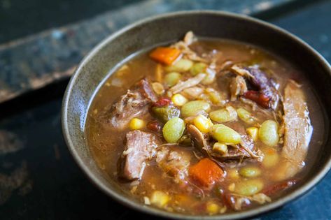 A Kentucky Derby favorite, Kentucky Burgoo stew, with pork, beef chuck, and chicken for meat, and corn, carrots, onion, celery, and lima beans. Perfect for Derby Day! Burgoo Recipe, Kentucky Burgoo, Brunswick Stew, Clam Recipes, Lima Beans, Beef Chuck, Beef Stew Recipe, Derby Day, Simply Recipes