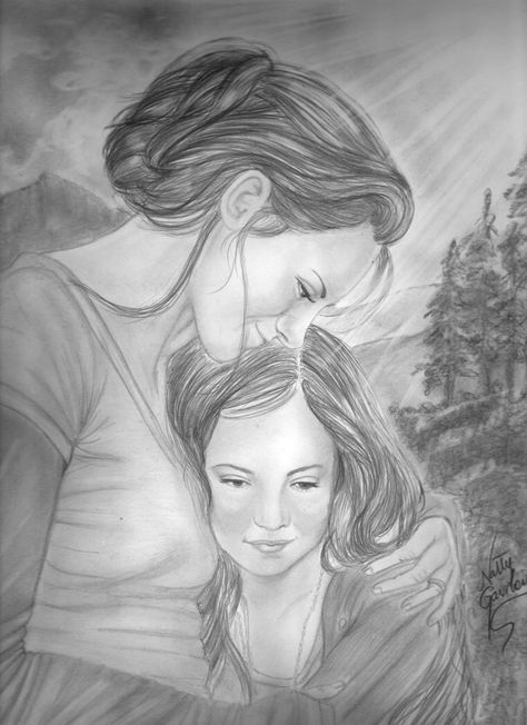 Mother and  child by Allie06 on @DeviantArt Mother And Child Drawing, Mother And Daughter Drawing, Mothers Day Drawings, Daughter Photo Ideas, Mom Drawing, Mother Daughter Art, Bella Cullen, Children Sketch, Mother Art