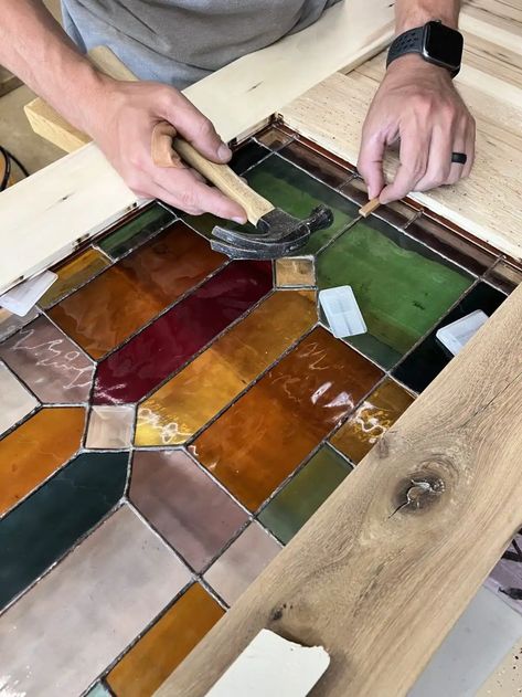 Homemade Stain Glass Windows, Recycled Stained Glass Windows, Adding Stained Glass To Windows, Stain Glass Table Top, Stained Glass Wood Frame, Diy Stained Glass Window How To Make, Stain Glass Window Patterns, How To Make A Stained Glass Window, Stained Glass Squares