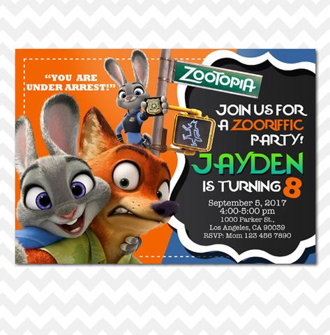 Zootopia Invitation Zootopia Invitations, Birthdays Themes, Zootopia Birthday Party, Zootopia Birthday, 3 Birthday, Free Thank You Cards, 3rd Birthday Parties, Zootopia, Animal Theme