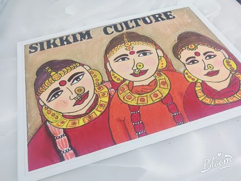 Watch full tutorial on my channel https://youtube.com/c/EasylearningArt You can find more videos on Sikkim culture Culture Of Sikkim Drawing, Sikkim Culture Art, Sikkim Culture, Book Art Projects, Kurta Designs Women, Hindu Art, Kurta Designs, Poster Making, Aesthetic Art