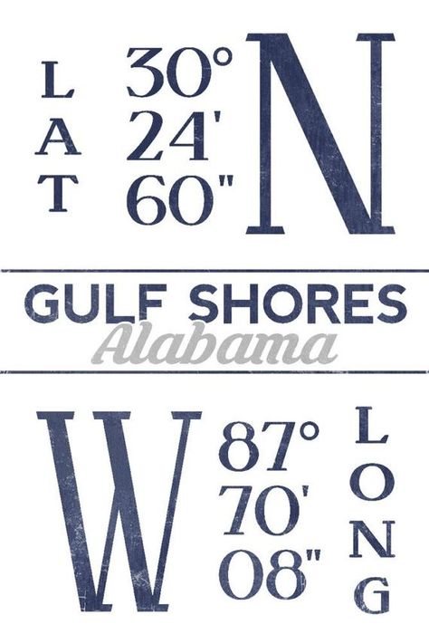 Gulf Shores, Alabama - Latitude and Longitude (Blue) (Art Prints, Wood & Metal Signs, Canvas, Tote B Latitude And Longitude, Blue Lantern, Latitude Longitude, Blue Art Prints, Free Canvas, Stock Art, Modern Photography, Antique Maps, Mermaid Art