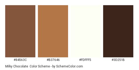 Color scheme palette image Brown And White Color Palette, Chocolate Color Palette, Milky Chocolate, Chocolate Names, White Color Palette, Hexadecimal Color, Brown Color Schemes, Yellow Violet, Violet Grey