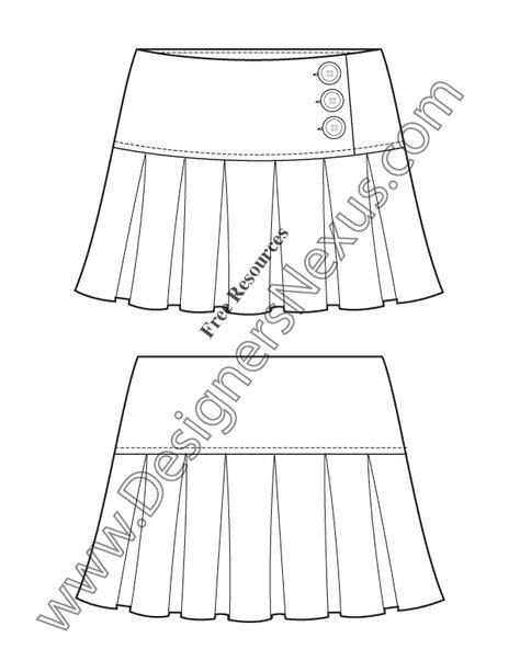 Skirt Fashion Sketch, Flat Fashion Sketch, Pleated Skirt Pattern, Fashion Sketch Template, Short Pleated Skirt, Fashion Design Classes, Sketch Template, Mini Skirt Fashion, Buat Pita