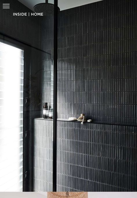 Kit Kat Tiles, Japanese Tiles, Black Tile Bathrooms, Japanese Tile, Dark Bathrooms, Timber Panelling, Black Kit, Bathroom Design Inspiration, Bathroom Idea