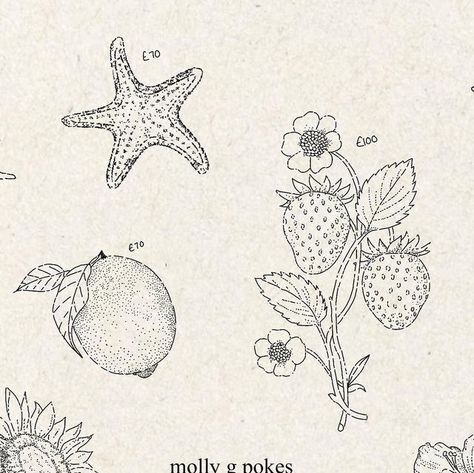 Cute Summer Tattoos, Summer Flash Tattoo, Summer Tattoos, Summer Tattoo, Handpoke Tattoo, Ocean Tattoos, Tattoo Flash Sheet, Hand Poked Tattoo, Hand Poke