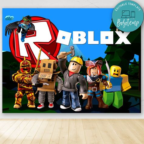 Roblox Birthday Party Ideas 045 Roblox Backdrop, Roblox Printable, Paw Patrol Stickers, Water Bottle Labels Birthday, Roblox Cake, Birthday Topper, Cake Image, Free Gift Card Generator, Free Printable Tags