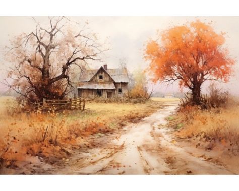 Learn Oil Painting, Autumn Landscape Painting, Country Autumn, Farmhouse Landscape, Fall Landscape Painting, Terry Redlin, Autumn Farmhouse, Nest Art, Fall Landscape