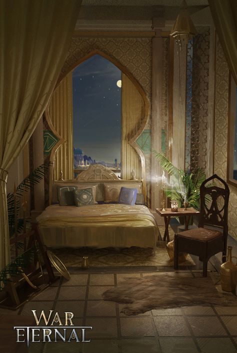 Arabian Bedroom Decor, Arab Bedroom, Arabian Bedroom Ideas, Arabian Nights Bedroom, Arabian Bedroom, Fantasy House Interior, Arabian Palace, Cool Backrounds, Arabic Interior