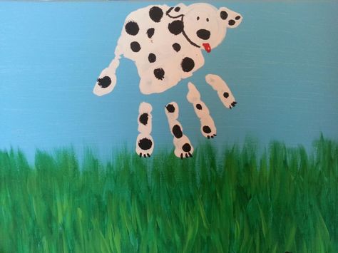 "Dalmatian", handprint painting class, instructor sample Handprint Dog, River Crafts, Handprint Painting, Toddler Painting, House Pets, Fundraiser Ideas, Handprint Art, Crafts With Pictures, 101 Dalmatians