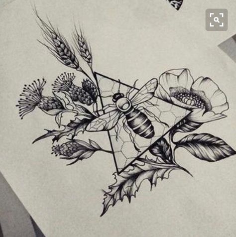 Bee drawing Henne Tattoo, Honeybee Art, Bee Drawing, Kunst Tattoos, Poppies Tattoo, Muster Tattoos, Geniale Tattoos, Beautiful Tattoo, E Tattoo