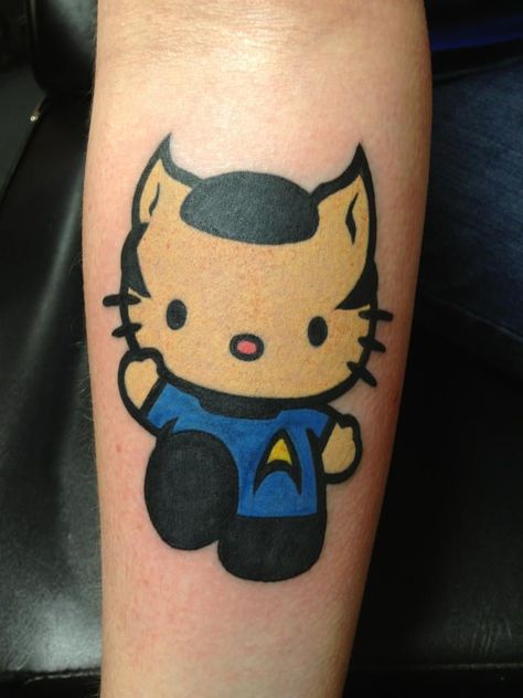 Spock Tattoo, Star Trek Tattoo Ideas, Geek Tattoos, Ninja Tattoo, Star Trek Tattoo, Hello Kitty Tattoo, Deep Tattoo, Kitty Tattoos, Kitty Tattoo