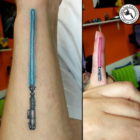 Green Lightsaber Tattoo, Tiny Lightsaber Tattoo, Anakin Skywalker Lightsaber Tattoo, Lightsabers Tattoo, Lightsaber Tattoos, Tatoos Design, Lightsaber Tattoo, Honda Cb300r, Tattoo Memes