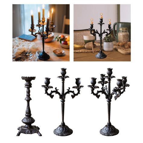 Description: Metal Candelabra: American Rustic Cast Iron Candle Holder Table Decorations Candlelight Dinner Props Romantic Retro Candle Stand Sturdy Construction: These taper Candles Holder are made of high quality metal, with a sturdy base, surface anti rust and not easy to deformation. Design: Candlelight provides you with a romantic visual effect. Perfect office, cafes, bars, hotels, coffee tables and more. Gift Choice: warm gift for friends or family, suitable for housewarming, birthday, day Retro Candle, Cast Iron Candle Holder, Candles Holder, Candelabra Centerpiece, Metal Candelabra, Candlelight Dinner, Iron Candle Holder, Elegant Candles, Dining Room Style