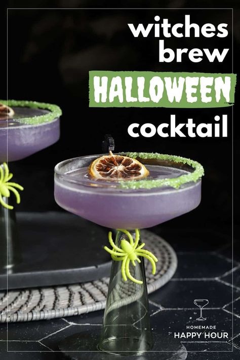 An easy, 4 ingredient purple drink, this Wicked Witches Brew Cocktail uses indigo gin and creme de violette for a perfect sip for Halloween and beyond. Purple Gin Cocktail, Halloween Gin Cocktails, Hypnotic Drinks, Witches Brew Cocktail, Lavender Drink, Cocktails Made With Gin, Purple Drink, Halloween Punch Recipes, Delicious Halloween Treats