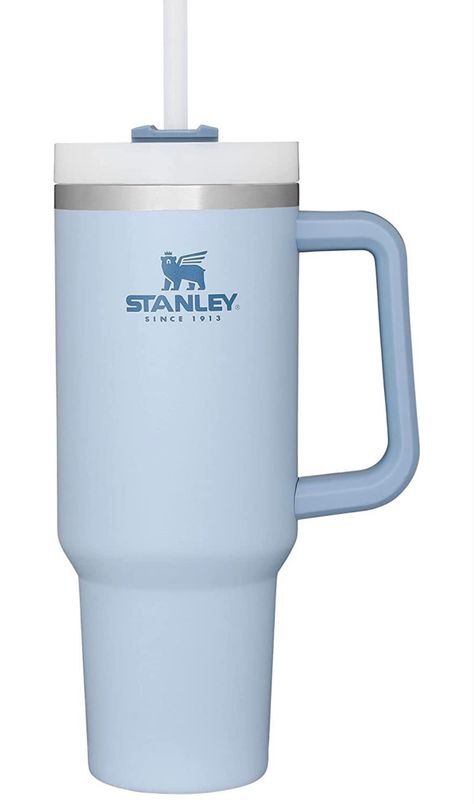 Baby blue Stanley tumbler cup with handle and straw Chambray Stanley Cup, Stanley Adventure Quencher, Stanley Products, Stanley Adventure, Stanley Cups, Coffee Smoothie, Metal Tumblers, Stanley Quencher, Travel Tumbler