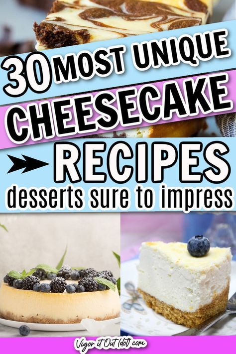 The best cheesecake recipes for your next party. Impressive and unique cheesecake recipe ideas from traditional to fruit filled to candy filled to cheesecake balls. Easy and fun desserts to bake for your dinner parties and holidays. Unusual Cheesecake Recipes, Cheesecake Flavours Ideas, Crazy Cheesecake Recipes, How To Decorate Cheesecake, Cheesecake Balls Recipes, Cheesecake Recipe Ideas, Fancy Cheesecake, Vintage Cheesecake, Desserts To Bake