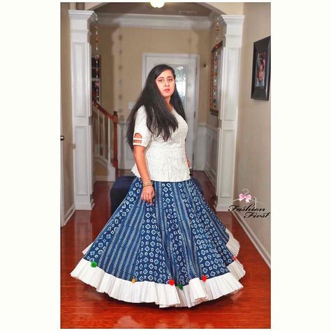 Jaipuri Print, White Peplum Top, White Peplum Tops, Indigo Prints, White Peplum, Fancy Blouse, Printed Skirt, Crop Top Skirt, Fancy Blouses