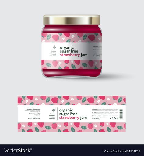 Label For Jam Jar, Strawberry Jam Label Design, Jam Etiquette Design, Strawberry Jam Label, Strawberry Jam Packaging, Jar Packaging Ideas, Strawberry Packaging Design, Jam Jar Packaging, Jam Label Design