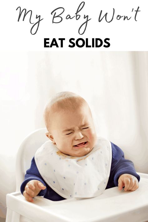 Does your baby love milk and won't eat solids? It's common for babies to refuse food when first starting solids. Here's what to do! Baby First Solid Food, Introduce Solids To Baby, Solid Starts, Starting Solids Baby, 11 Month Old Baby, Starting Solid Foods, 8 Month Baby, Teaching Babies, Mommy Things