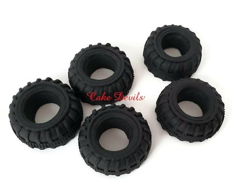 Fondant Tire Cake Decorations, Edible Tires for Car or Truck Cake and Cupcake Toppers, Birthday Cake Toppers Tyre Cake, Tire Cakes For Men, Tire Cupcakes, Tyre Cakes For Men, Monster Jam Birthday Cupcakes, Fondant Tires Tutorial, Tire Cake, Truck Cakes, Race Car Party