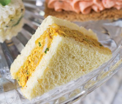 Coronation Chicken Salad Sandwiches Egg Salad Tea Sandwiches, Coronation Chicken Salad, Sandwich Pictures, Cheese Tea, Tea Sandwich, Chicken Salad Sandwich Recipe, Tea Sandwiches Recipes, Pimiento Cheese, Party Sandwiches