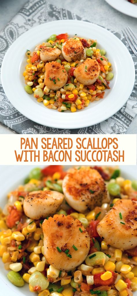 Scallop Succotash, Summer Scallops, Scallops With Corn Succotash, Summer Succotash, Succotash Recipe, Pan Seared Scallops, Easy Seafood Recipes, Fine Cooking, Healthy Menu