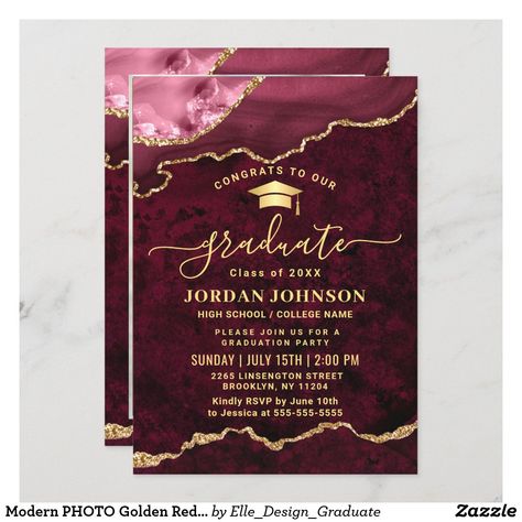 Senior Graduation Invitations, Burgundy Marble, Nursing School Graduation Party, Graduation Invitations High School, Graduation Party High, Graduation Party Themes, Gold Foil Invitation, Nursing School Graduation, College Graduation Parties