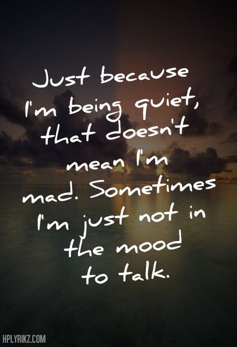 Just because I'm quiet doesn't mean I'm mad. Sometimes I'm just not in the mood to talk. Introvert Problems, Not In The Mood, Words Of Wisdom Quotes, Quotes About Everything, Spoken Words, Different Quotes, In The Mood, Amazing Quotes, Good Thoughts