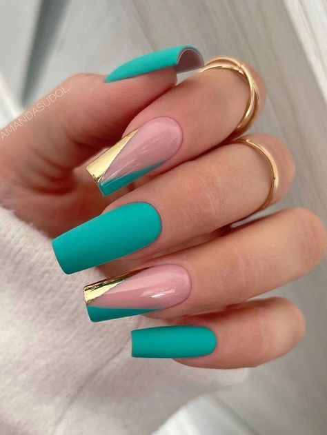 Turquoise & Teal Nails Teal Acrylic Nails, Turquoise Nail Designs, Teal Nail Designs, Teal Nails, Turquoise Nails, Heart Nails, Chic Nails, Dope Nails, Long Acrylic Nails