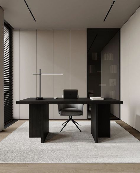 Minimalistic Study Room, Minimal Office Interior, Office Minimalist Design, Contemporary Study Room, Home Office Minimal, Minimal Office Design, Minimalist Office Design, Minimal Home Office, Modern Minimalist Office