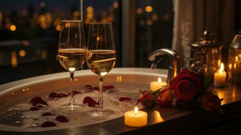 Bubble bath with candles and wine Bath And Wine, Bath With Candles, Candle Lit Bubble Bath, Bubble Bath With Candles, Romantic Bubble Bath, Classy Bathroom, Romantic Bath, Aesthetic Bath, Tree Saw