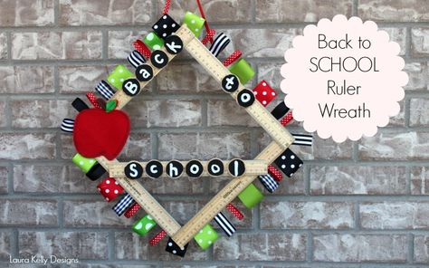 Back to School Ruler Wreath Ruler Wreath, Back To School Wreath, Classroom Wreath, School Wreaths, Teacher Wreaths, Apple Wreath, Appreciation Gifts Diy, Teacher Appreciation Gifts Diy, Teacher Craft