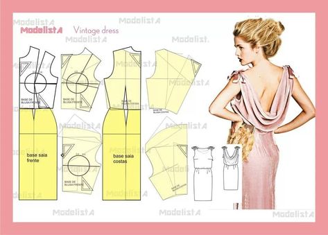 Vestido Florido 837 Cowl Back Dress, Mode Retro, Costura Fashion, Garment Pattern, Vintage Dress Patterns, فستان سهرة, Women Diy, Easy Sewing Patterns, Vestidos Vintage