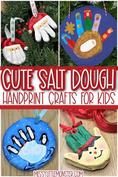 Salt dough handprint ornaments Salt Dough Handprint Ornaments, Salt Dough Handprints, Salt Dough Christmas Decorations, Santa Handprint Ornament, Handprint Crafts For Kids, Salt Dough Handprint, Salt Dough Christmas Ornaments, Christmas Handprint Crafts, Salt Dough Crafts