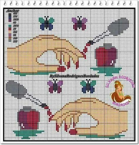 Cross Stitch Nails, Beaded Flowers Patterns, Polish Nails, Cross Stitch Letters, Pola Kristik, Cross Stitch Cards, Free Cross Stitch, Embroidery Craft, Loom Patterns