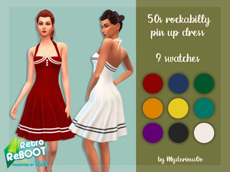 MysteriousOo's Retro ReBOOT 50s rockabilly pin up dress Sims 4 50s, Sims 4 50s Cc, 50s Clothes, Sims 4 Decades Challenge, Rockabilly Dresses, Lace Summer Tops, Short Sundress, Cute Sundress, Build Inspiration