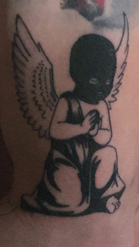 Angel Clouds Tattoo, Thug Angel Tattoo, Gangster Angel Tattoo, Thug Drawings, Thug Tattoos, Thug Tattoos For Women, Angel Hand Tattoo, Angel Tattoo Stencils, Thug Angel