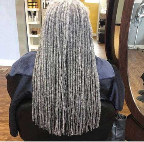 Healthy locs Gray Soft Locs, Silver Locs, Grey And Black Locs Black Women, Silver Faux Locs Black Women, Grey And Black Faux Locs, Wash Out Hair Color, Matured Locs, Hair Color Options, Gorgeous Gray Hair