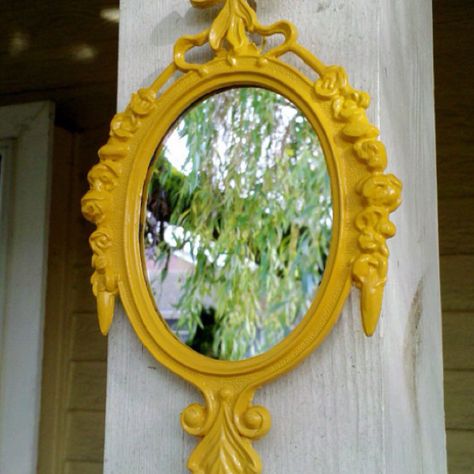 Mirror Frame Painting, Painting Mirror Frames, Secret Window, Disposable Income, Yellow Mirror, Yellow Mirrors, Accent Wall Colors, Yellow Frame, Marigold Yellow