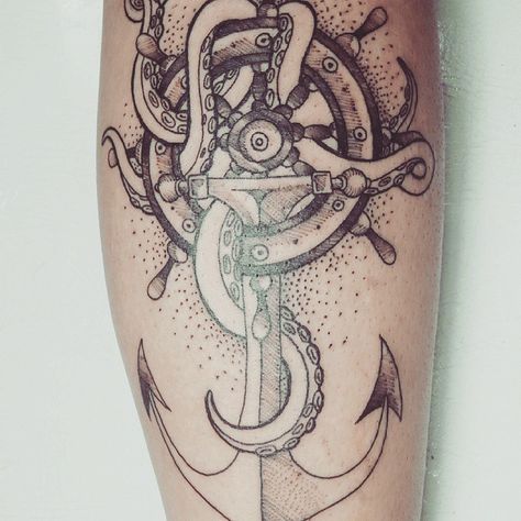 Octopus Tentacles Tattoo, Octopus Anchor Tattoos, Tentacles Tattoo, Ship Wheel Tattoo, Tattoo Octopus, Octopus Images, Orange Octopus, Wheel Tattoo, Anchor Tattoo Design